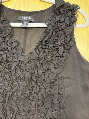 IDentity by Lord & Taylor 100% Silk Ruffle V-Neck Sleeveless Blouse Black Sz 12